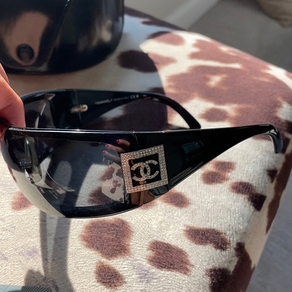Chanel Black Sunglasses with Crystal Logo